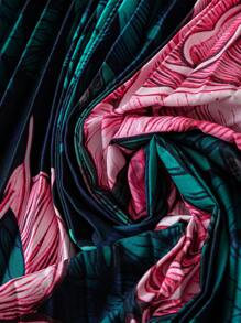 Celure Plus Size Floral Print Ruffle Blouse + Wide Hem Skirt 2 Pieces Set