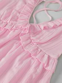 Arcane Artistry Women's Ruffle Strap Mini Dress, Pale Yellow Casual Minimalist Style, Suitable For Summer Vacation - Baby Pink - View 5