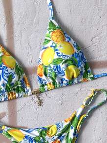 Elavelle Springbreak Women's Random Print Spaghetti Strap Sexy Bikini Sets, Summer Beachwear Outfits - Multicolor - View 5