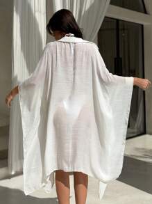 Swim Vcay 全新纯色短袖长款女士泳衣和服 - 白色 - 查看 2