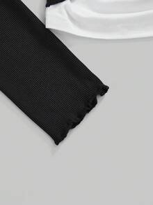 ROMWE 2 In 1 Halter Neck Long Sleeve Cute Splicing T-Shirt - Black - View 4