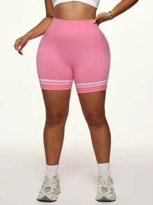 Easithlete Women Plus Size Seamless Pink Shorts, Sports
