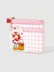 Strawberry Shortcake | ROMWE Portacarné con diseño de dibujos animados, billetera para tarjeta de transporte, monedero con cremallera - Rosa Pálido - Ver 3