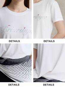 Briarwyn Women's Fashion Rhinestone Short Sleeve T-Shirt, Summer Graphic Tees Old Money Style Women Back To School Clothes Streetwear Women - White - View 8