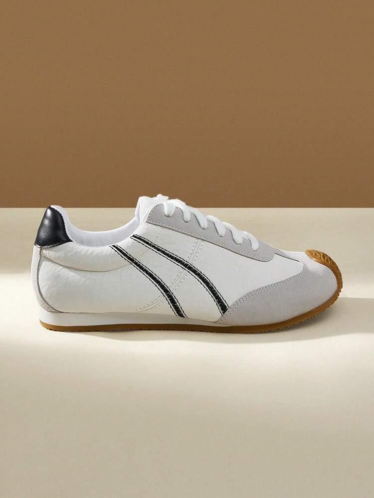 CUCCOO EASI Women's Embroidered Round Toe Flat Casual Sneakers, Breathable Faux Suede Yellow Sports Shoes For Daily Indoor And Outdoor Wear