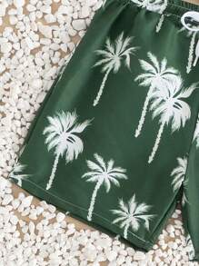Young Boy Green Base Palm Tree Drawstring Beach Shorts, Family Matching (Mommy And Me, Sold Separately) - Multicolor - View 6