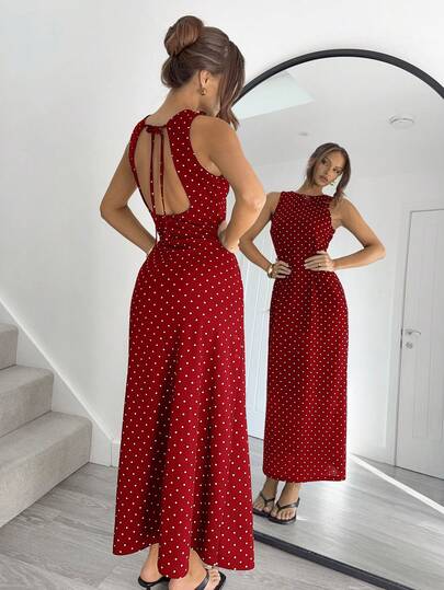 Siren Gaze 女式圆点印花露背无袖连衣裙