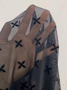 DAZY 图案印花立领短款网眼上衣（不含胸罩）外出上衣节日透明长袖女式上衣，秋季女装 - 黑色 - 查看 10