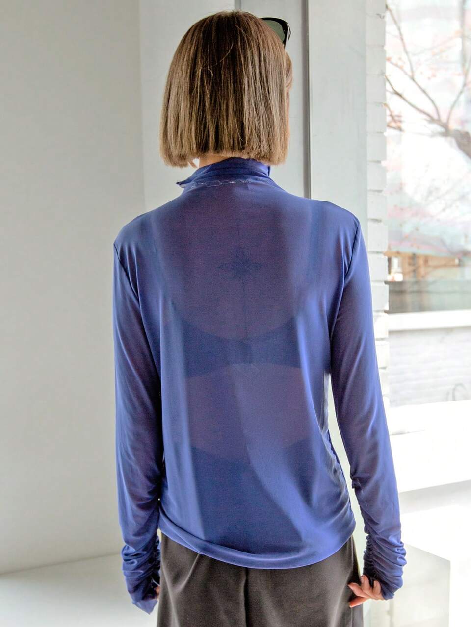 Cowl Neck Mesh Top Without Bra Going Out Tops Sheer,Back To School Clothes Long Sleeve Women Tops,Fall Women Clothes