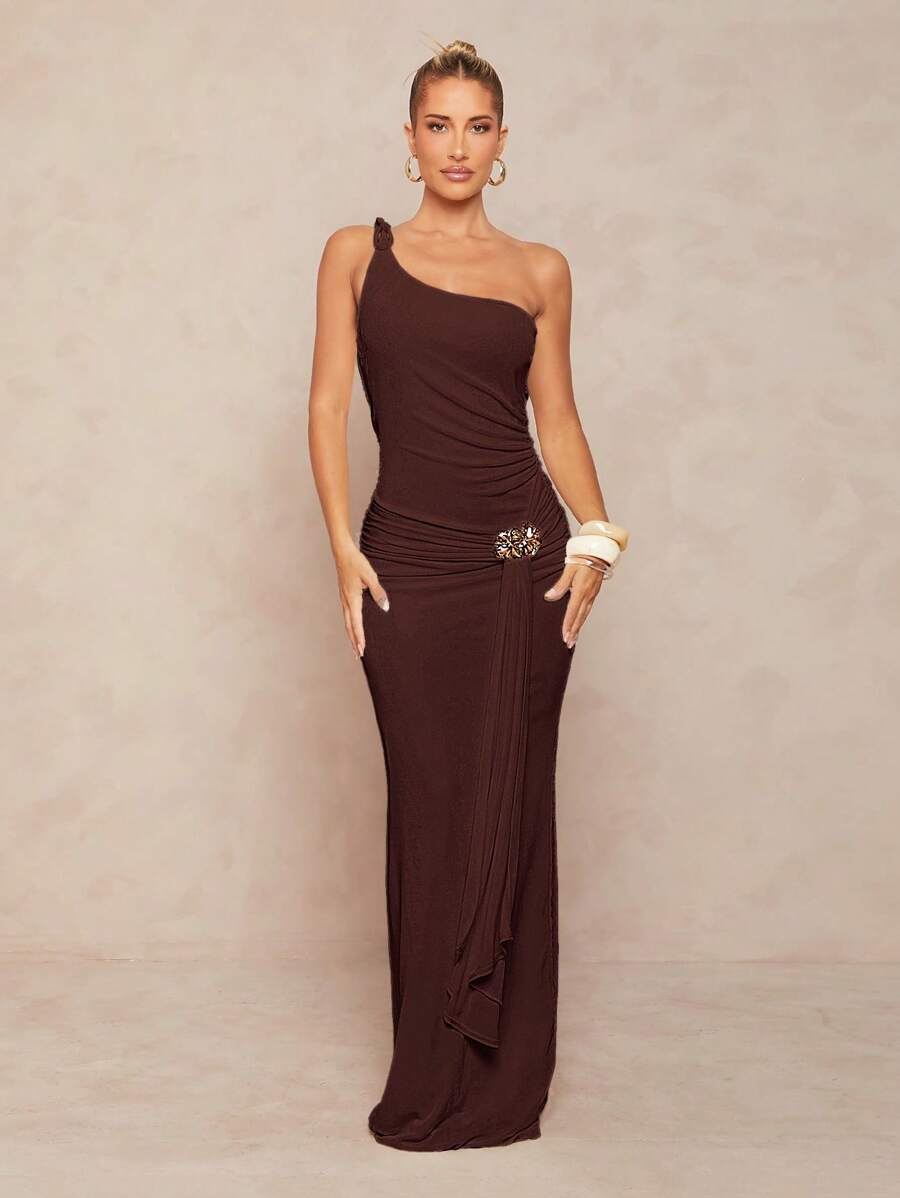 Lumalex 女式宽松束腰无袖连衣裙，搭配 A 字裙 - 咖啡 - 查看 1