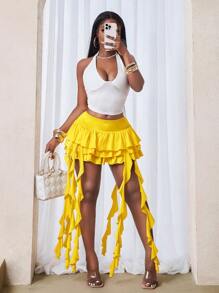 BamGleam 夏季新款半身裙百褶蓬蓬裙配水母带简约时尚休闲裙适合日常穿着