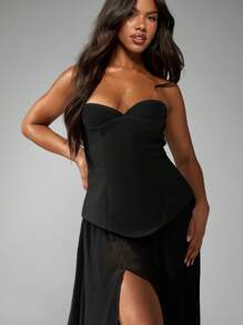 MISSGUIDED Evening Formal Maxi Dress Ball Gown Sweetheart Neckline Side Slit Party Prom Corset Style Bustier Wedding Guest - Black - View 6