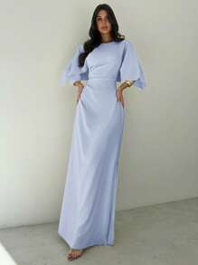 Firerie Váy dạ hội dự tiệc mùa hè màu vàng thanh lịch, váy dự tiệc trang trọng cho lễ tốt nghiệp, lễ trao giải, không tay có xếp ly ở eo, viền xẻ, dài chấm đất - Màu xanh lam - Xem 6