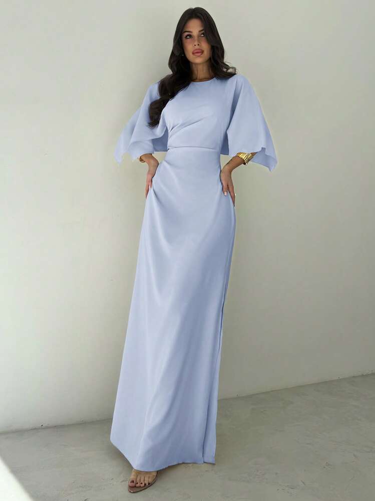 Firerie Robe de soirée élégante jaune pour les fêtes d'été, robe de cérémonie formelle pour la remise des diplômes, les cérémonies de remise de prix, sans manches avec des plis à la taille, fente à l'ourlet, longueur jusqu'aux pieds - Bleu azur - Voir 6