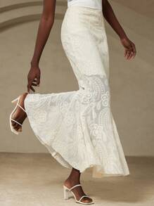 Aveloria Rosie 优雅时尚的法式设计女士腰裙，精致的 3D 刺绣细节，别致百搭 - 米色 - 查看 7