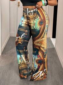 Slaydiva 2025New Arrivals Music Festival Vacation Resort Women's Full-Length Floral Print Pattern Resort Wide Leg Pants Printed Palazzo Pants Women Printed Wide Leg Pants Renaissance Print Pants Y2k Palazzo Pants Y2k Print Pants Birthday Outfits For Women - Multicolor - View 6