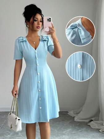 Elenzga Women's Elegant Romantic Vacation Bowknot Dress