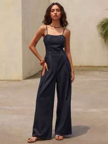 DAZY Casual Street Fashion Minimalist Outdoor Women Denim Jumpsuits - Blue - View 2