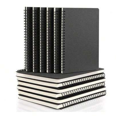 1/4/6PCS  Spiral Notebook, A5 1pack 60 Sheets  Black College Ruled Hardcover Lined Travel Writing Subject Notebooks Journal, Memo Notepad Sketchbook, Students Office Business Diary Book Journal