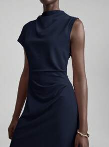 Ontre 2025年夏秋季优雅纯色蝙蝠袖连衣裙，休闲毕业礼服，飘逸派对礼服，优雅度假礼服，舒适伴娘礼服，女士沙滩裙 - 藏蓝色 - 查看 6