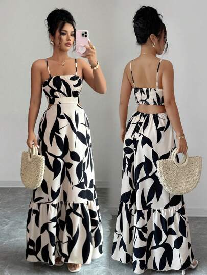 Rafferiza Women's Elegant Printed Waist-Cinched Long Dress