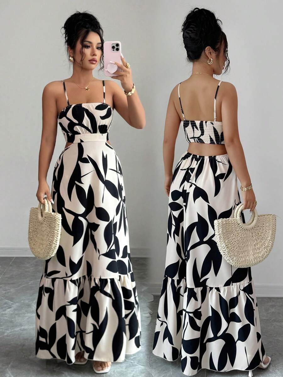 Rafferiza Vestido largo elegante de mujer con estampado y cintura ceñida - Multicolor - Ver 1