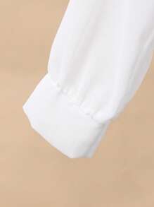 SHEIN Girls Big Tween Girl' Plain Lightweight Summer Button Up Shirt Fall Winter - White - View 4