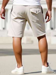 Manfinity Homme Shorts de playa de talla grande para hombre con bolsillo liso y cordón en la cintura, adecuados para el verano