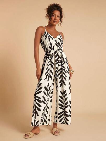 Travachic Women's Summer Printed Camisole Jumpsuit With Self-Tie Belt, Sleeveless,Summer Outfits For Women,Beachwear,Spring And Summer,Easter,Holiday Outfits,Beach Outfits For Woman,Spring Break,Vacation Outfits Women,Concert Outfit Women,BOHO,Bohemia,Music Festival,Tropical Vacation Woman Clothes,Romantic,Going Out Tops,Date Night Outfits Women,All Women Clothes,Fall Clothes ,Autumn