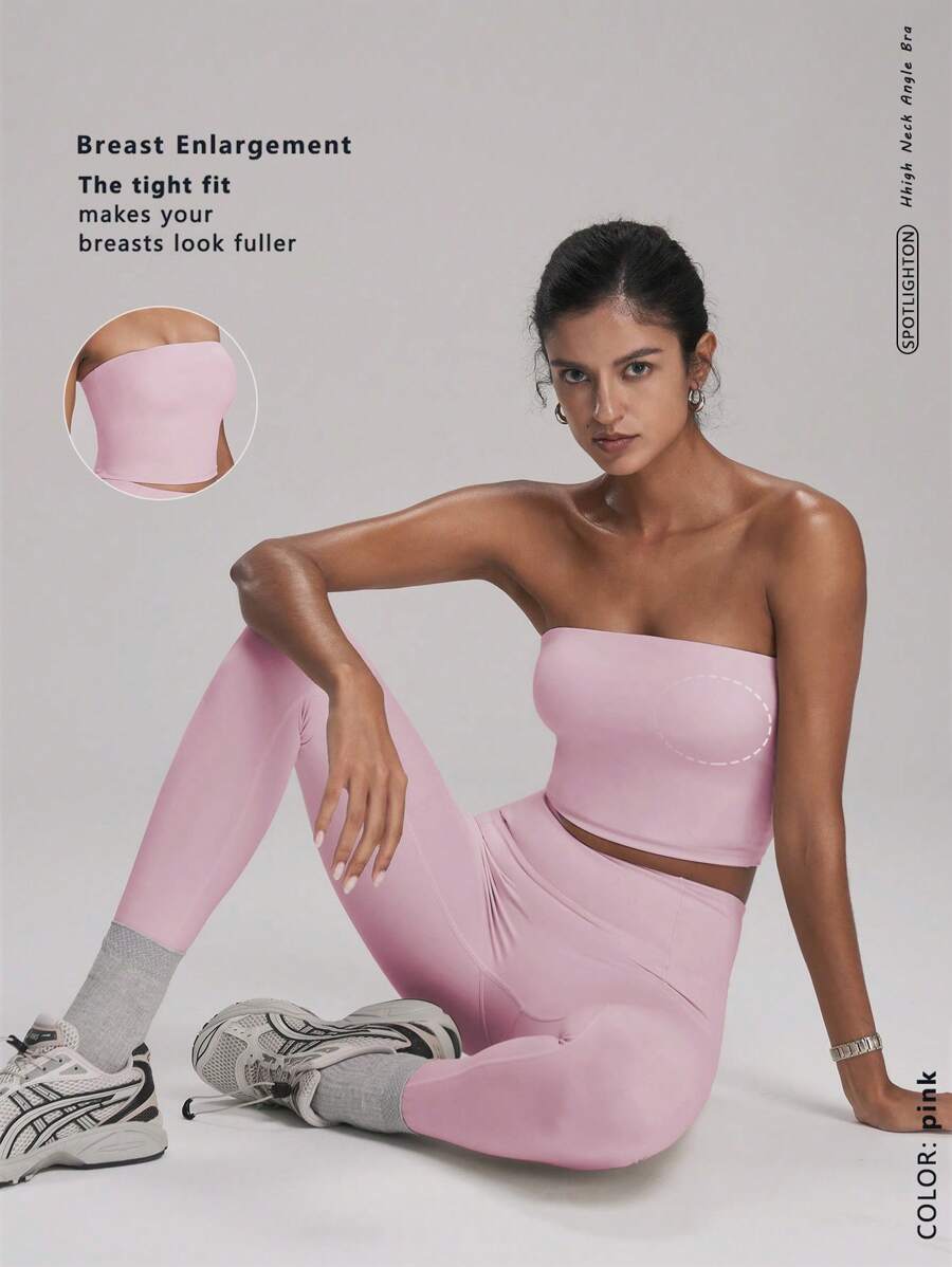 Easithlete Fashionable Vintage Mature Sexy Classic Exercise, Dance, Yoga Shapely Elastic Comfortable Body-Shaping, Lift Butt, Bust-Enhancing Slimming Full Length Leggings Set For Women Workout Women Sets - Pink - View 1