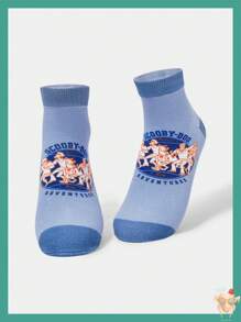 SCOOBY-DOO X SHEIN Retro Blue Round Bottom Adventure Letter Socks - Mouldless - View 2