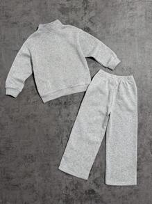 秋季年轻男孩字母印花长袖休闲运动衫和裤子宽松套装 - 灰色 - 查看 2