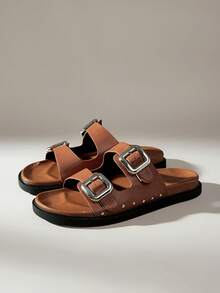 Solecia Women's Double Buckle Thick Soled Sandals - Brown - View 2