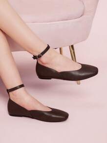 CUCCOO DOLLMOD Square Toe Coffee Brown Fashionable Sweet Flat Shoes - Coffee Brown - View 2