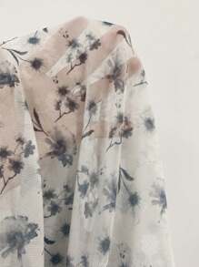 DAZY Floral Print Flounce Sleeve Mesh Top Without Cami Top Going Out Tops Sheer Long Sleeve Women Tops,Fall Women Clothes Turtleneck Women - Multicolor - View 9