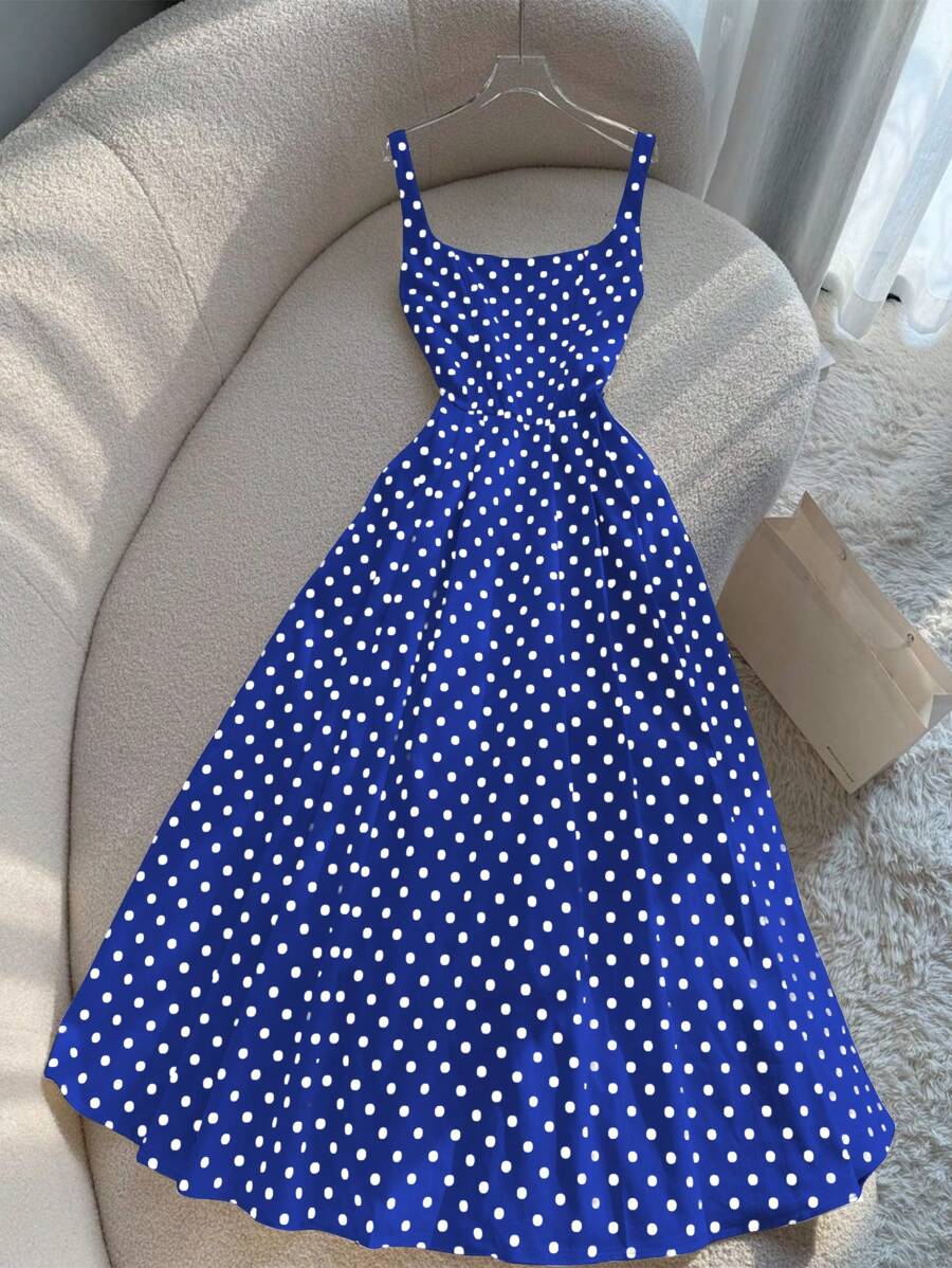 INAWLY Đầm dài đi biển chấm bi cổ điển cho nữ có dây đeo mảnh - Nhiều màu - Xem 1