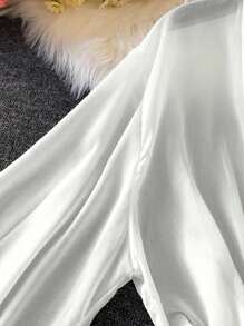 女士加大码夏季薄款灯笼袖系腰开衫 - 白色 - 查看 3