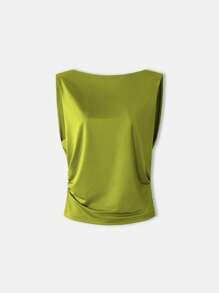 Maija 2025 Summer New Sage Green Sexy Backless Tie Strap Wrap Ruffle Asymmetrical Hem Camisole Top, Elegant Urban Chic, Versatile For Office, Party, Beach, Festival, Wedding, Casual, Y2K Style Streetwear, Back To School - Green - View 8