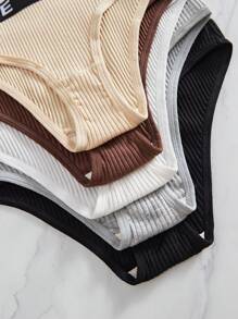 SHEIN Set de lenjerie intimă pentru femei, cu imprimeu multicolor și nervuri, din material moale, pentru ținute casual - Multicolor - Vizualizare 4