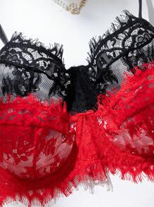 AltCore 4pcs Women's Solid Color Sheer Lace Spaghetti Strap Sexy Lingerie Set - Multicolor - View 3