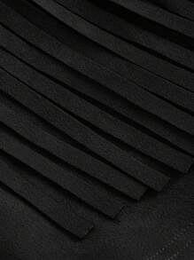 SHEIN MOD Women's 2pcs Black Suede Fringe Set, Music Festival Outfit, Western Style - Black - View 8