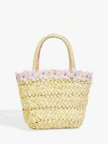 SHEIN ICON 女士，女式手提包，草编包，花朵，珍珠蝴蝶结，珍珠，时尚，优雅，简约，个性化，多功能，街头，甜美酷炫女孩，辣妹，千禧一代，适合海滩，度假，节日，夏季，海边 - 粉色 - 查看 4