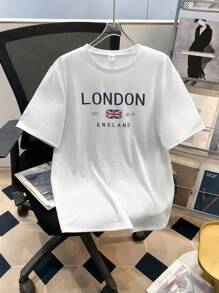 SHEIN Teen Boy Summer Letter Print Round Neck Short Sleeve Casual Versatile T-Shirt