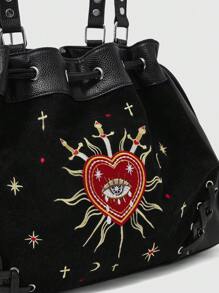 ROMWE Goth Túi Tote Họa Tiết Hình Mắt Phong Cách Punk Dành Cho Nữ Sử Dụng Hàng Ngày - màu đen - Xem 3