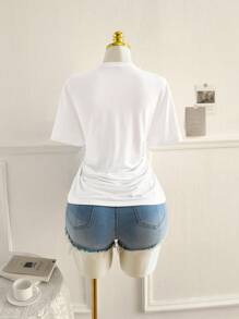 Comfortcana 女式加大码夏季条纹前结短袖休闲T恤