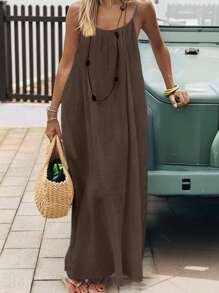 INAWLY Robe longue ample à dos ouvert et à nouer de couleur unie, décontractée