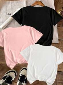 3pcs Set Women Casual Short Sleeve T-Shirts With Amalfi Coast, Fruit, Lemon, Strawberry Vivid Graphic Prints, & Suitable For Holiday Wear