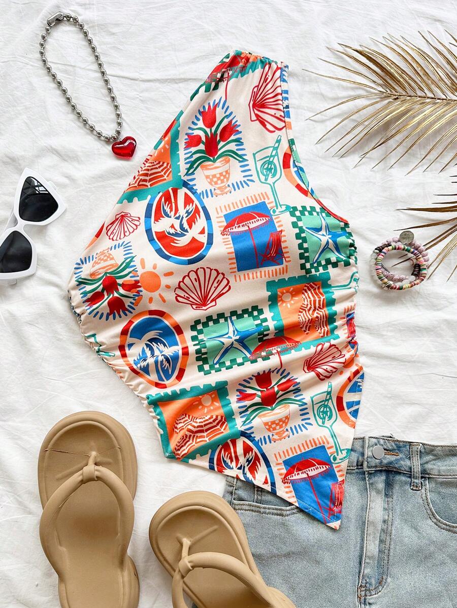 Soleia 女式不对称下摆不对称领口衬衫，夏季假日