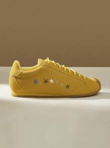 CUCCOO EASI 女士刺绣圆头平底休闲运动鞋，透气仿麂皮黄色日常室内/室外运动鞋 - 黃色 - 查看 5