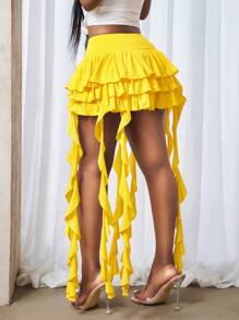 BamGleam 夏季新款半身裙百褶蓬蓬裙配水母带简约时尚休闲裙适合日常穿着